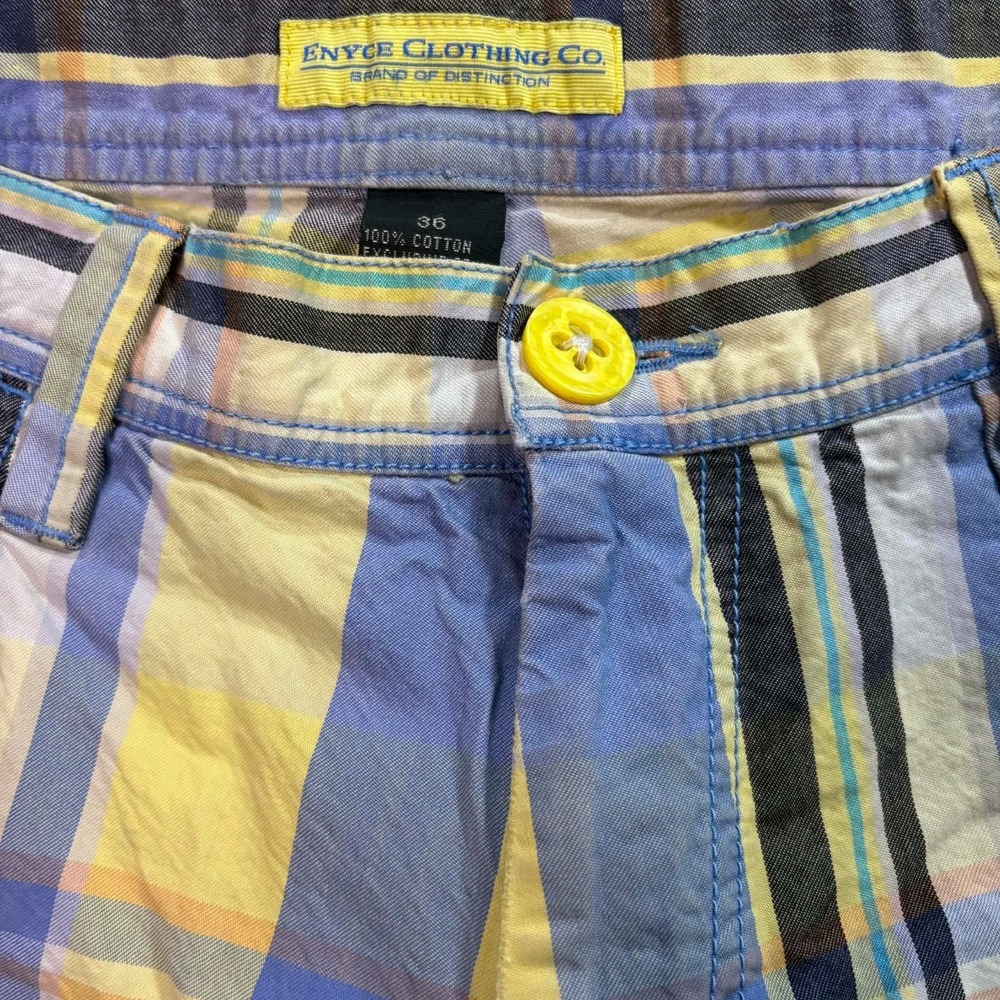 Enyce Men 36 Baggy Plaid Shorts Y2K Hip Hop Skater Blue Yellow Cotton 90s VTG